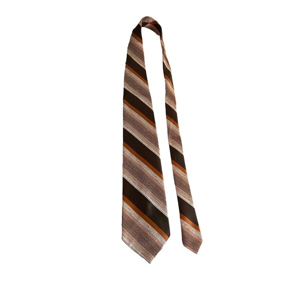 Vintage McCalls Damon Mens Necktie Brown Orange Stripe American Regimental 70s - Picture 1 of 5